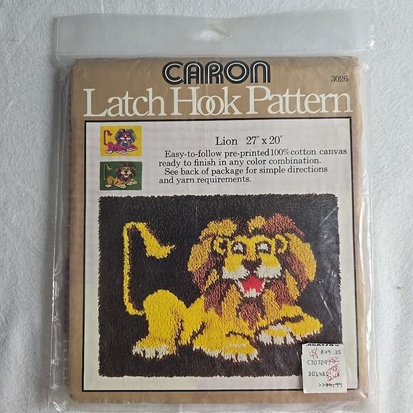 Caron Latch Hook Kit Lion Kit 27''x20'' 1977 VTG Animals Kidcore Safari Nursery - Picture 1 of 7